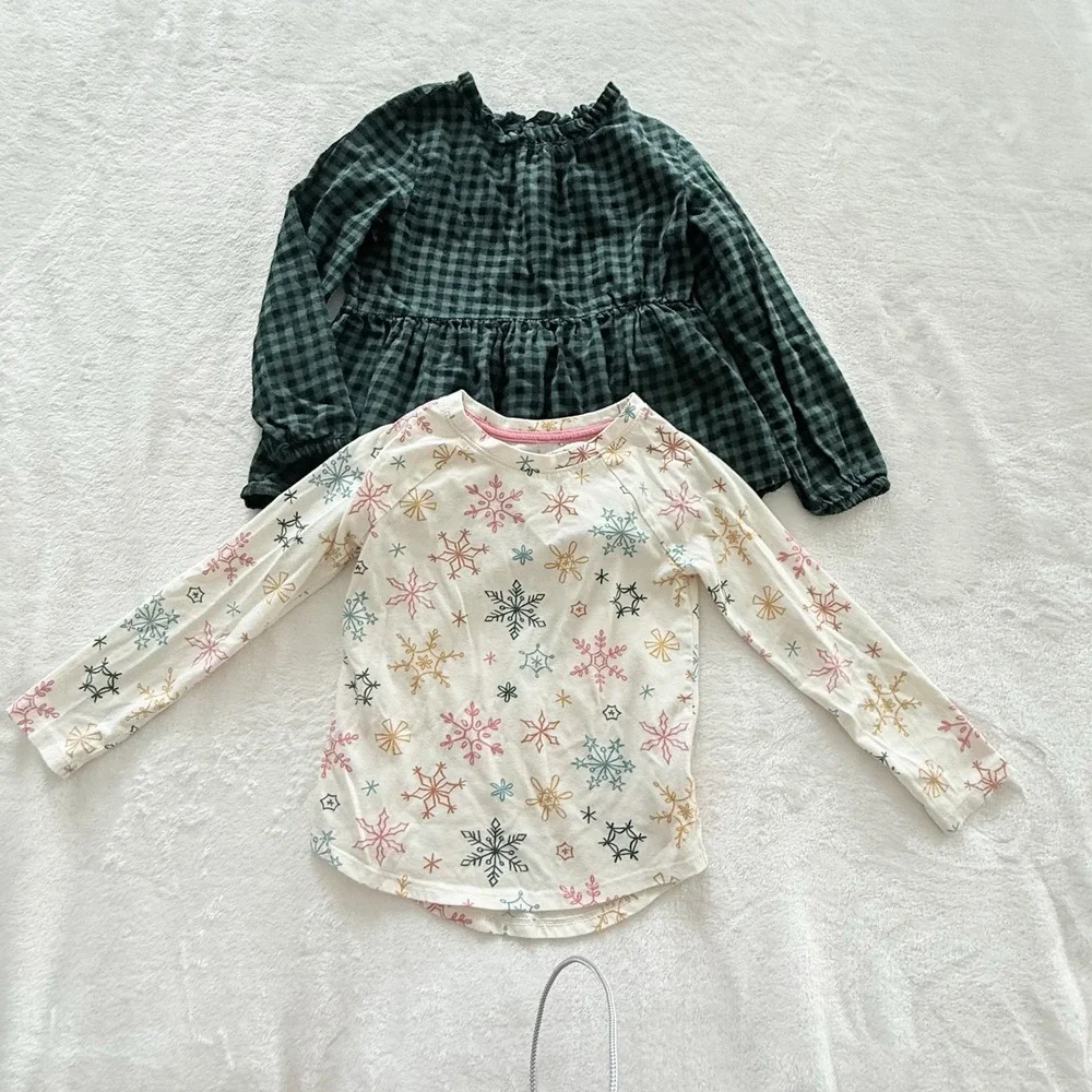 Green Gingham Peplum Snowflake Long‎ Sleeve Girls Size 5T Cat & Jack Top Lot